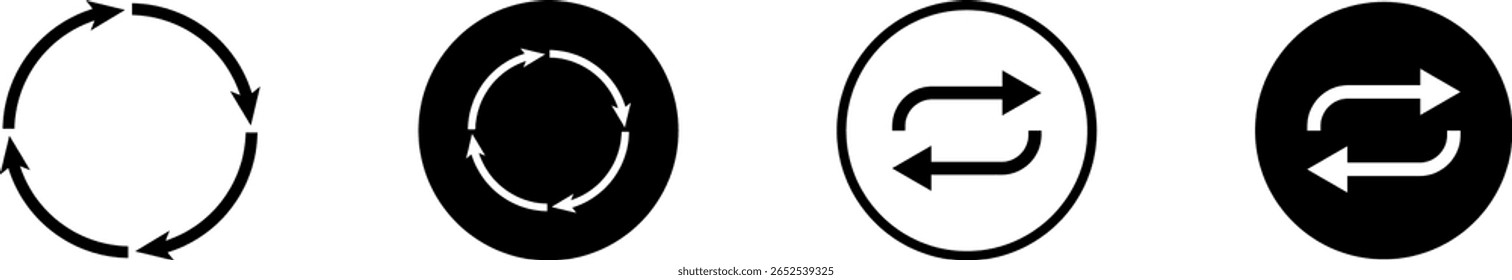 Four distinct icons showcase circular motion and back and forth movement, symbolizing cycles, repetition, and data flow.