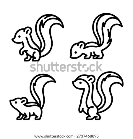Four distinct illustrations of squirrels in various poses and orientations.