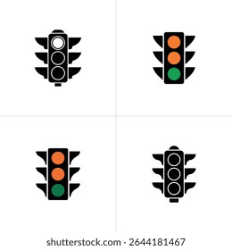 Four distinct images are displayed, each depicting a traffic light. Two are in black and white, while two showcase orange and green lights on a white backdrop.