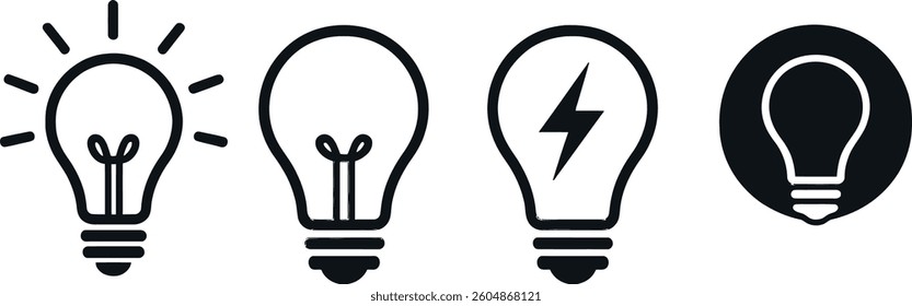 Four distinct light bulb designs depicted in a cohesive arrangement, highlighting various energy options and styles suitable for different lighting needs.