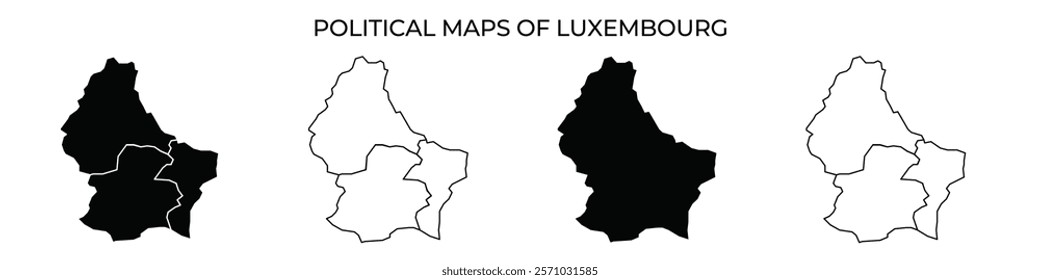 Four distinct maps showcase Luxembourgs political boundaries. The first two feature filled areas, while the last two present outlines and a blank canvas, highlighting the regions.