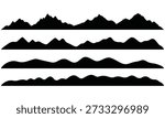 Four distinct mountain range silhouettes are arranged horizontally, each with unique peak configurations and profiles, creating a visually appealing contrast against a clean white background, perfect for design and illustration purposes.