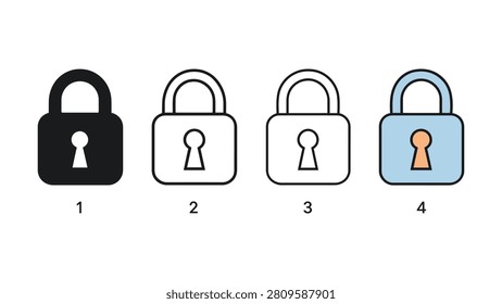 Four distinct padlock icons are displayed in a row each with a keyhole