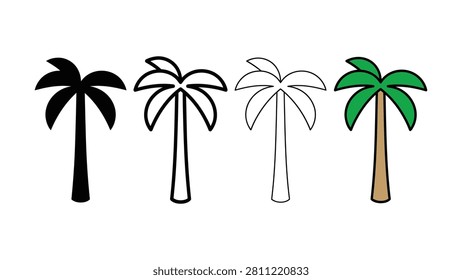 Four distinct palm tree illustrations presented sidebyside for comparison of styles