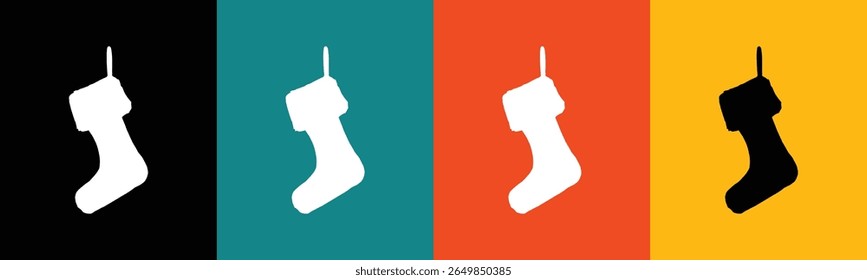 Four distinct panels showcase a stylized silhouette of a Christmas stocking.