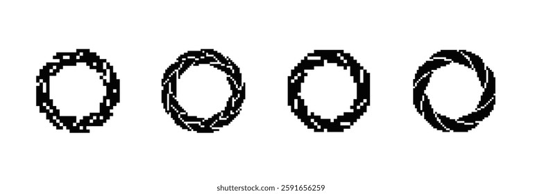 Four distinct pixel art circles, each featuring a unique pattern, showcased in a linear arrangement.