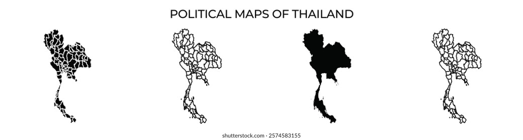 Four distinct political maps represent the varying administrative divisions of Thailand, showcasing the intricate boundaries that define each region.