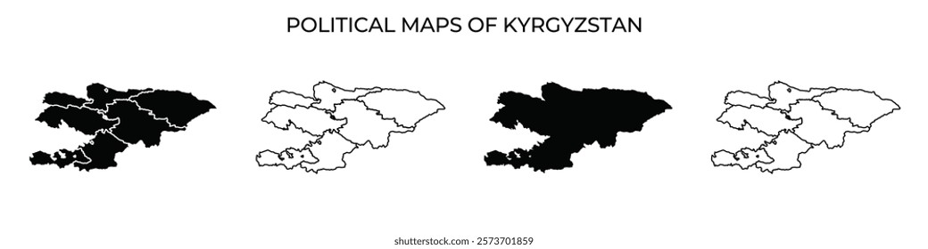 Four distinct political maps showcase the historical and administrative divisions of Kyrgyzstan. The maps highlight geographical changes, emphasizing borders and regions.