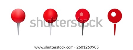 Four distinct red map pins used for marking locations and aiding in navigation tasks.