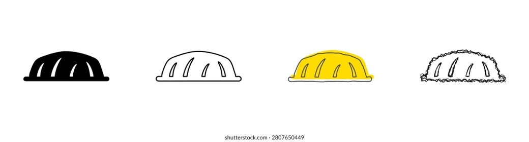 Four distinct representations of a hard hat, including solid black, outline, yellow fill, and textured line art, showcasing versatility for design projects