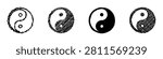 Four distinct representations of the Yin Yang symbol, ranging from rough sketches to a clean, solid design, showcasing duality and balance
