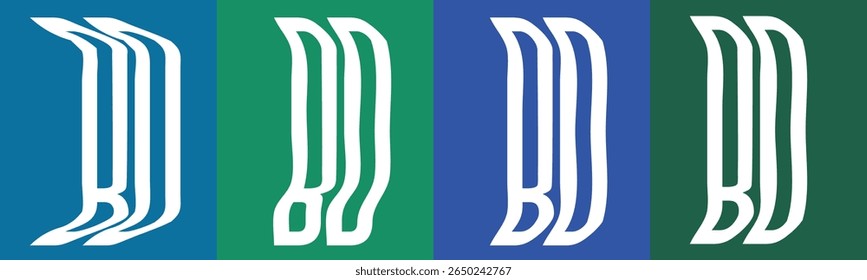 Four distinct sections feature white abstract curved shapes against solid color backgrounds. 