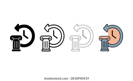 four distinct styles of icons featuring an ancient pillar symbol combined with a clock showing the passage of time