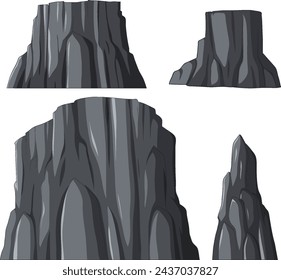 Cuatro estilos distintos de rocas ilustradas.
