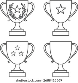 Four distinct trophy outlines are presented, each with unique decorative elements, representing different levels of achievement and success.