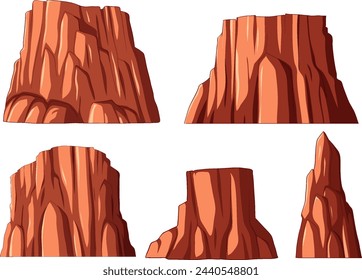 Four distinct vector illustrations of canyon rocks.