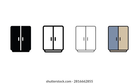 Four distinct vector illustrations of wardrobes are displayed sidebyside with varying visual treatments