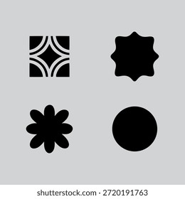 Four distinct vector shapes including a curved pattern an octagon a flower and a circle isolated on transparent background