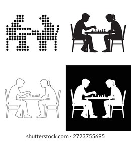 Cuatro estilos visuales distintos de dos individuos involucrados en un intenso juego de ajedrez

