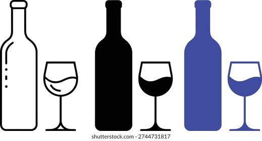 Four distinct wine bottles paired with their respective glasses in contrasting colors
