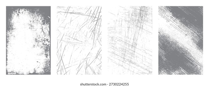 Four distressed grunge texture backgrounds with scratches and speckles