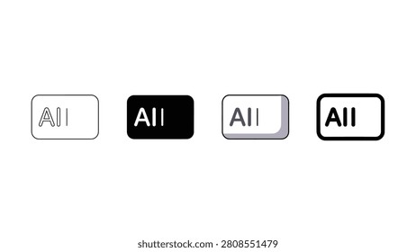 Four diverse all button icons on transparent background