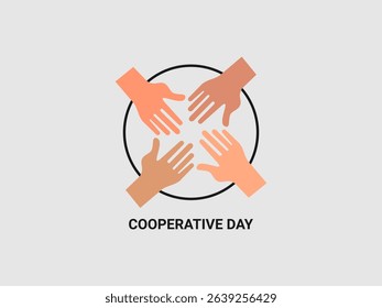 Four diverse hands coming together in a circular formation