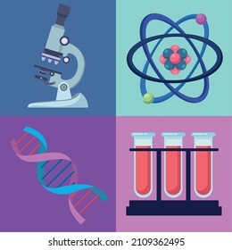 four dna laboratory set icons