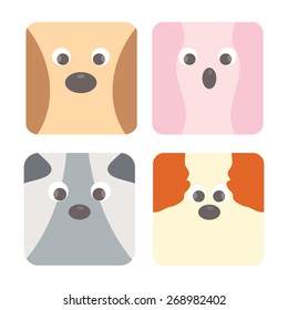 Four dog face cartoon vector illustration.