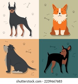 cuatro perros lindos personajes de mascotas