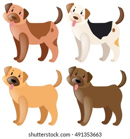Four dogs with different fur colors illustration