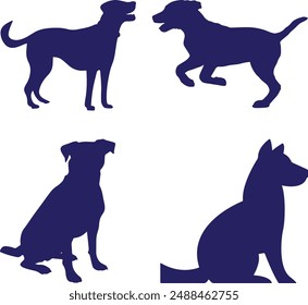 Four dogs silhouette image, different pose