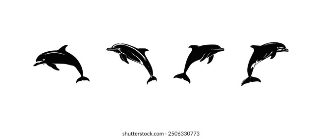 Four Dolphins Silhouette in Motion. Vector icon design.