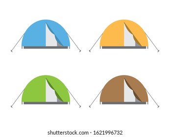 Four domed tents in four colors