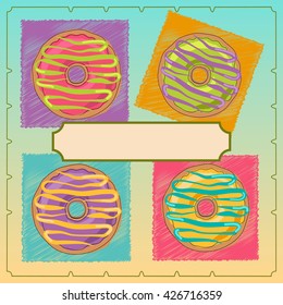 Four donut with frame for text on a colored background. Bright colors