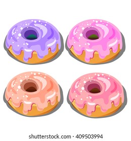 Four donuts with colorful glaze. Vector illustration.