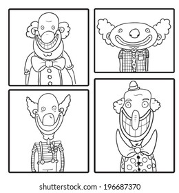 Four doodle happy and scary clowns
