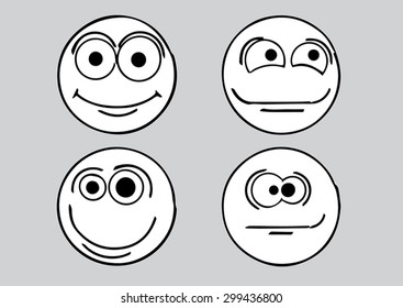 Four doodle smiling emoticons.