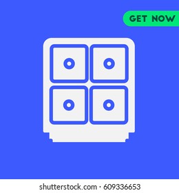 Four Door Cupboard Vector Icon, The symbol of cupboard with four sections. Simple, modern flat vector illustration for mobile app, website or desktop app  