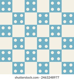 Four Dot Blue and Bone White Checkered Isolated Seamless Pattern	