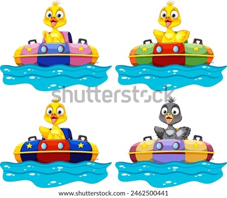 Four ducks enjoying a ride in bumper boats