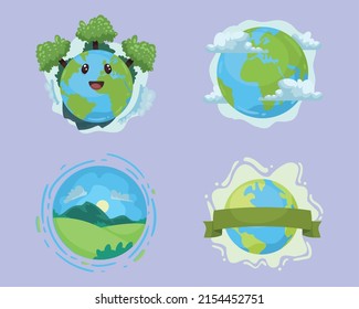 four earth planet set icons