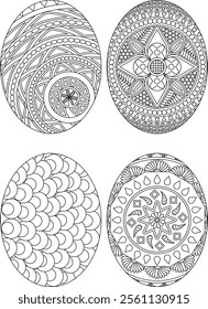 Four easter egg coloring page vector