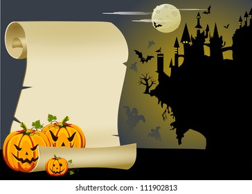 Halloween On Moon Background Border Design Stock Vector (Royalty Free ...