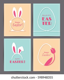 Four Easter greeting cards with eggs and bunny ears