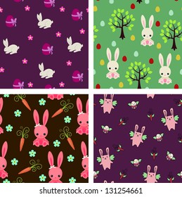 Four Easter seamless backgrounds with bunnies