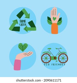 four eco friendly set icons