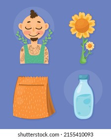 four eco friendly set icons