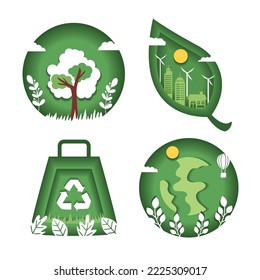 four eco friendly set icons