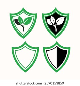 Four Eco Friendly Shield Logos in Green, Black and White